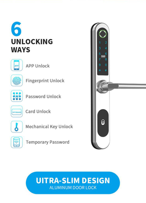 Pilas AA de cristal biométricas de la cerradura de puerta de Wifi del Smart Home de la tarjeta inteligente de la huella dactilar 4pcs